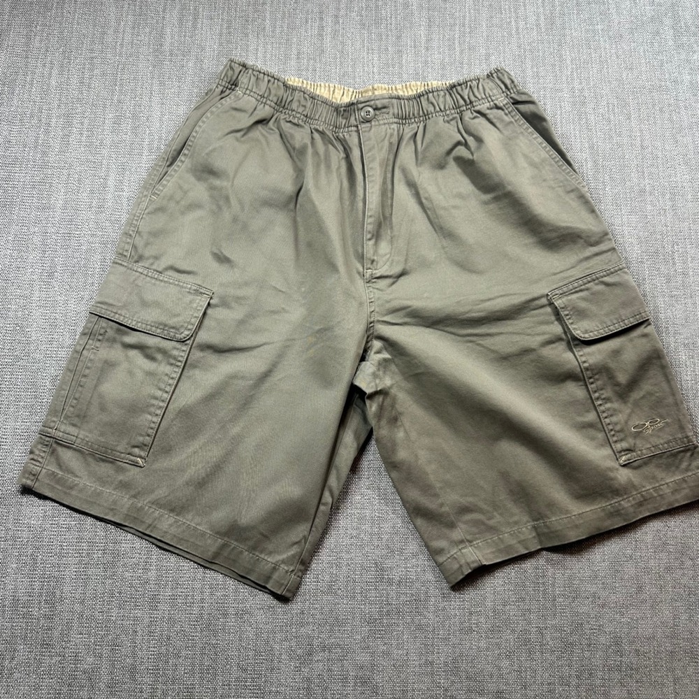OP Sport Cargo Shorts Mens Medium Olive Green Cotton  Elastic Waist